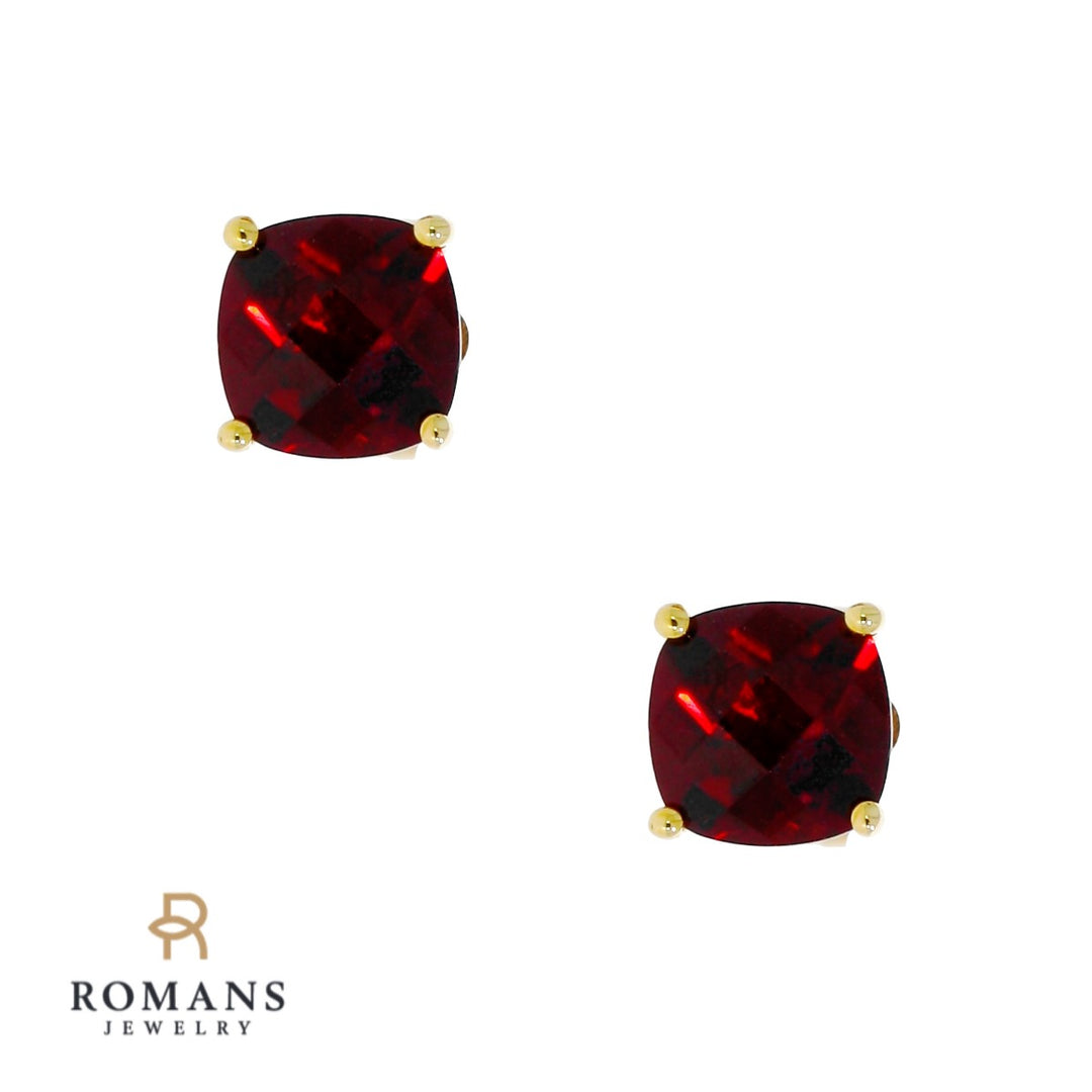 Garnet Studs Cushion Cut 14K Yellow Gold 2.60CTW