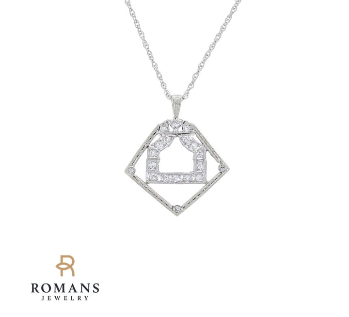 Geometric Diamond Art Deco Pendant 14K White Gold .32CTW