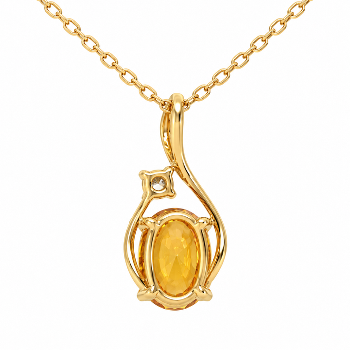 Citrine Diamond Swirl Pendant 14K Yellow Gold 1.07CT