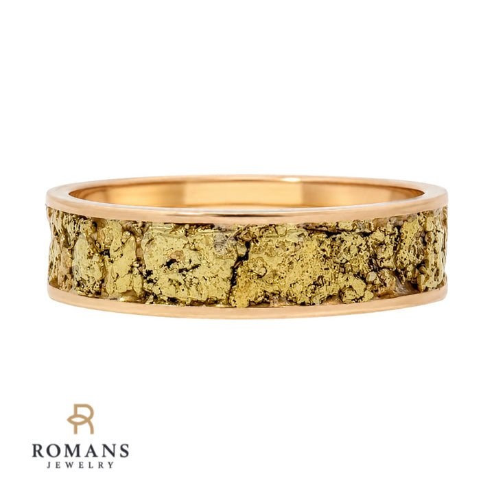Gold Nugget Inlay 6MM Band 14K Yellow Gold