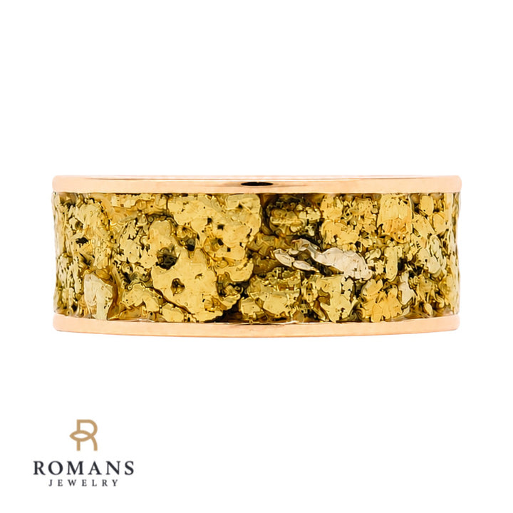 Gold Nugget Inlay 7.6MM Band 14K Yellow Gold
