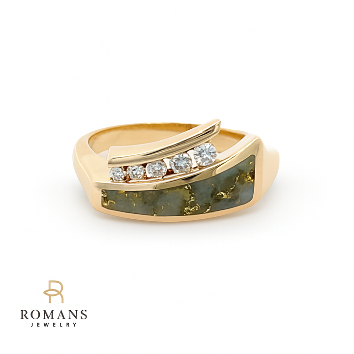 Gold Natural Quartz Diamond Ring 14K Yellow Gold