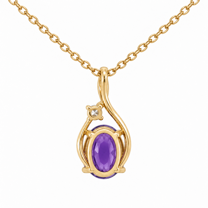 Amethyst Diamond Swirl Pendant 14K Yellow Gold 1.11CT