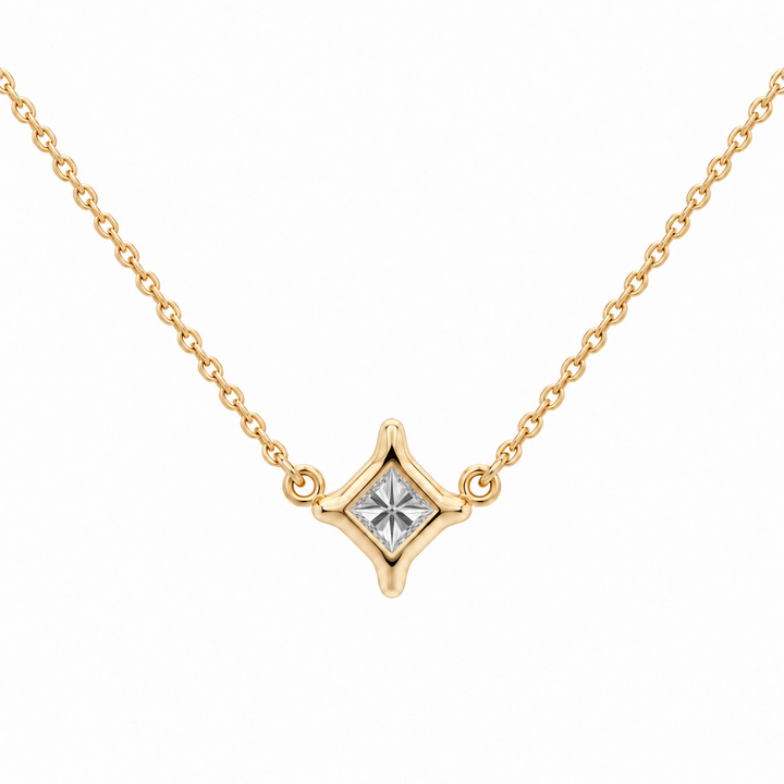 Princess Cut Diamond Floating Necklace 14K Yellow Gold .29CT