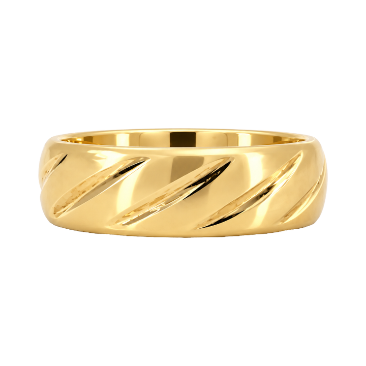 Grooved Wedding Band 5.5MM 14K Yellow Gold Brushed Finish