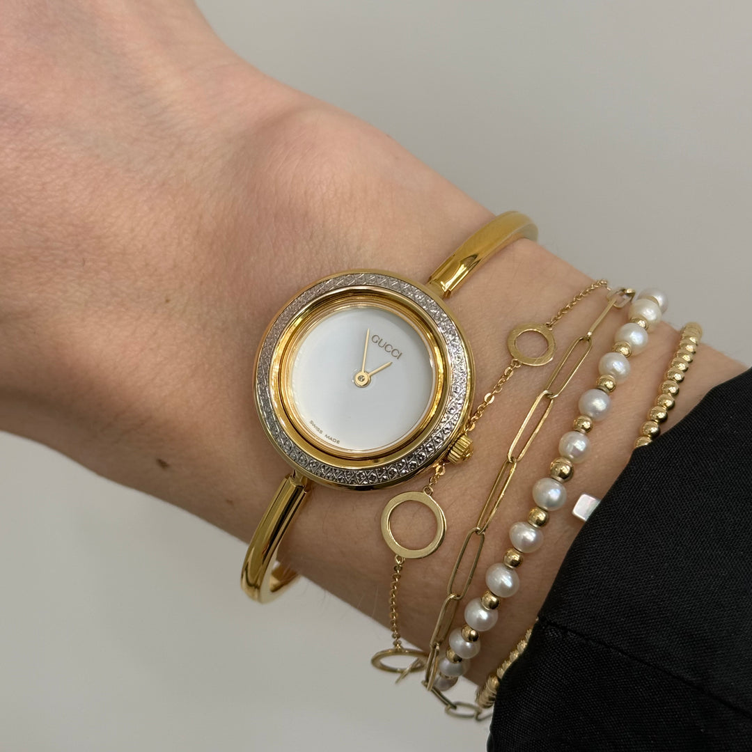 Gucci Ladies Bangle Watch Gold Plated Quartz 11/12.2