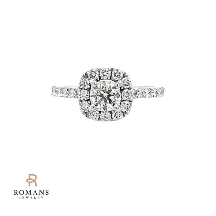 Halo Cushion Cut Diamond Engagement Ring 14K White Gold .64CT