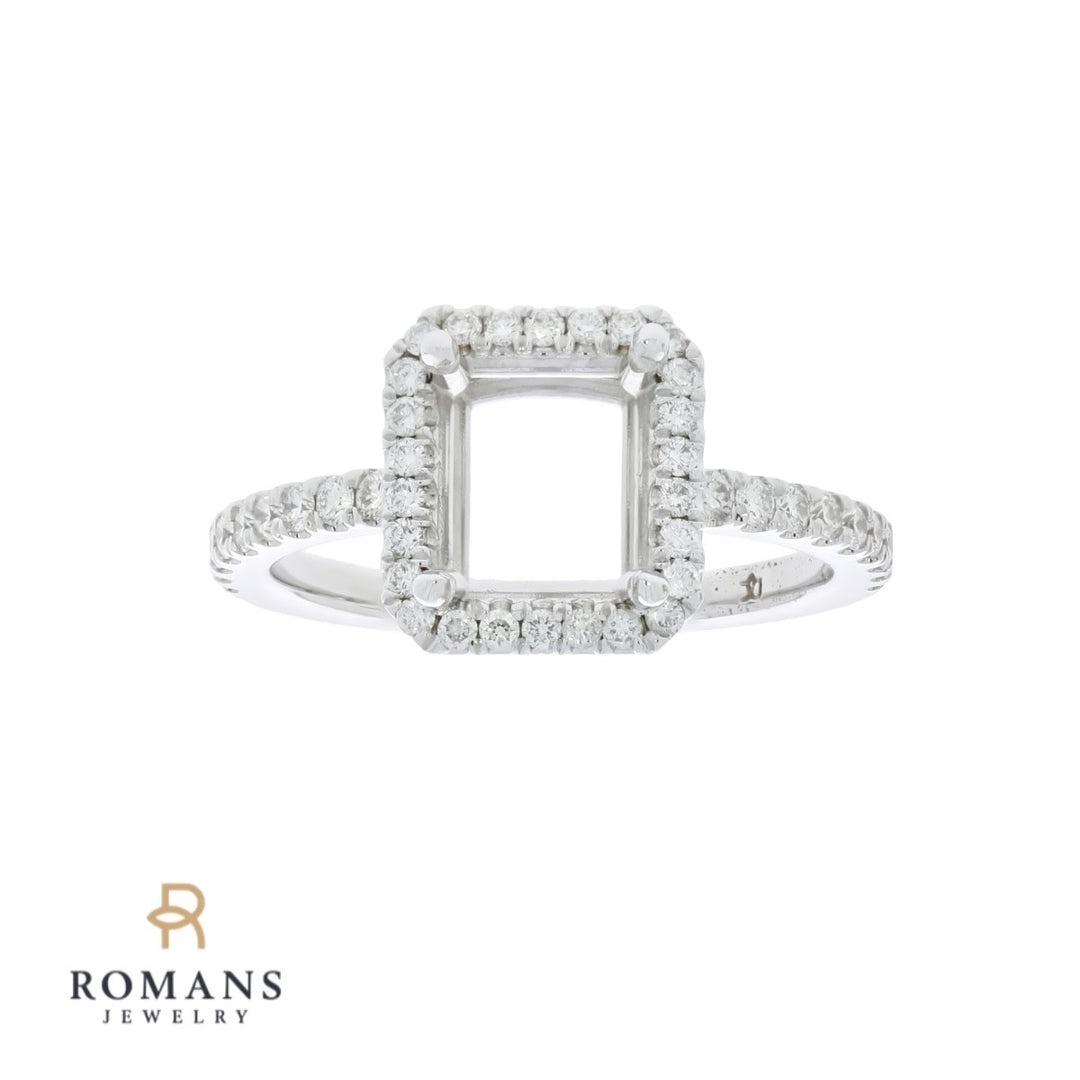 Halo Diamond Engagement Emerald Setting 14K White Gold .21CT