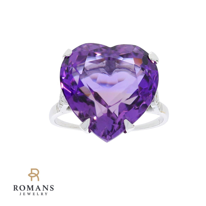 Heart Sapphire Natural Purple Unheated Diamond Ring 14K White Gold