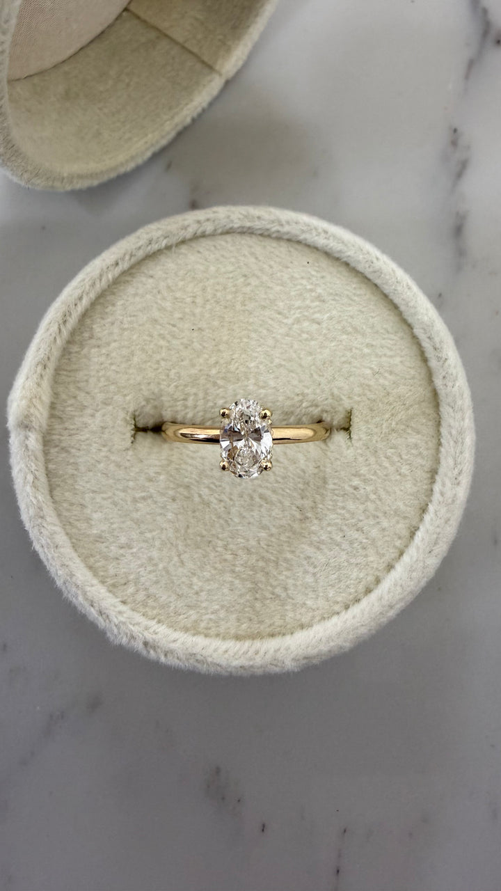 Oval Diamond Engagement Hidden Halo Ring 14K Yellow Gold .69CT