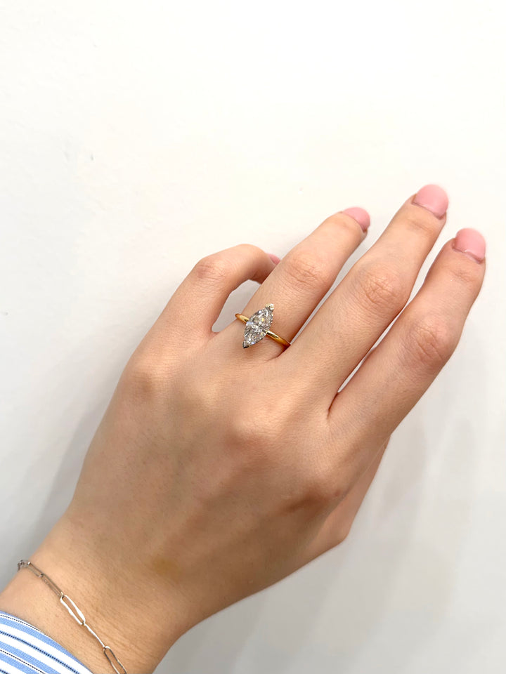 Marquise Diamond Solitaire 14K Two Tone 1.99CT GIA