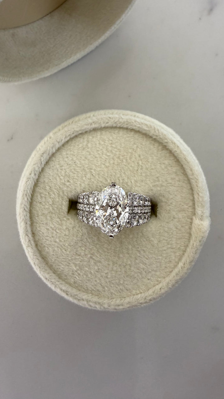 Oval Lab Diamond Multi-Row Engagement Ring 14K White Gold 2.60CT