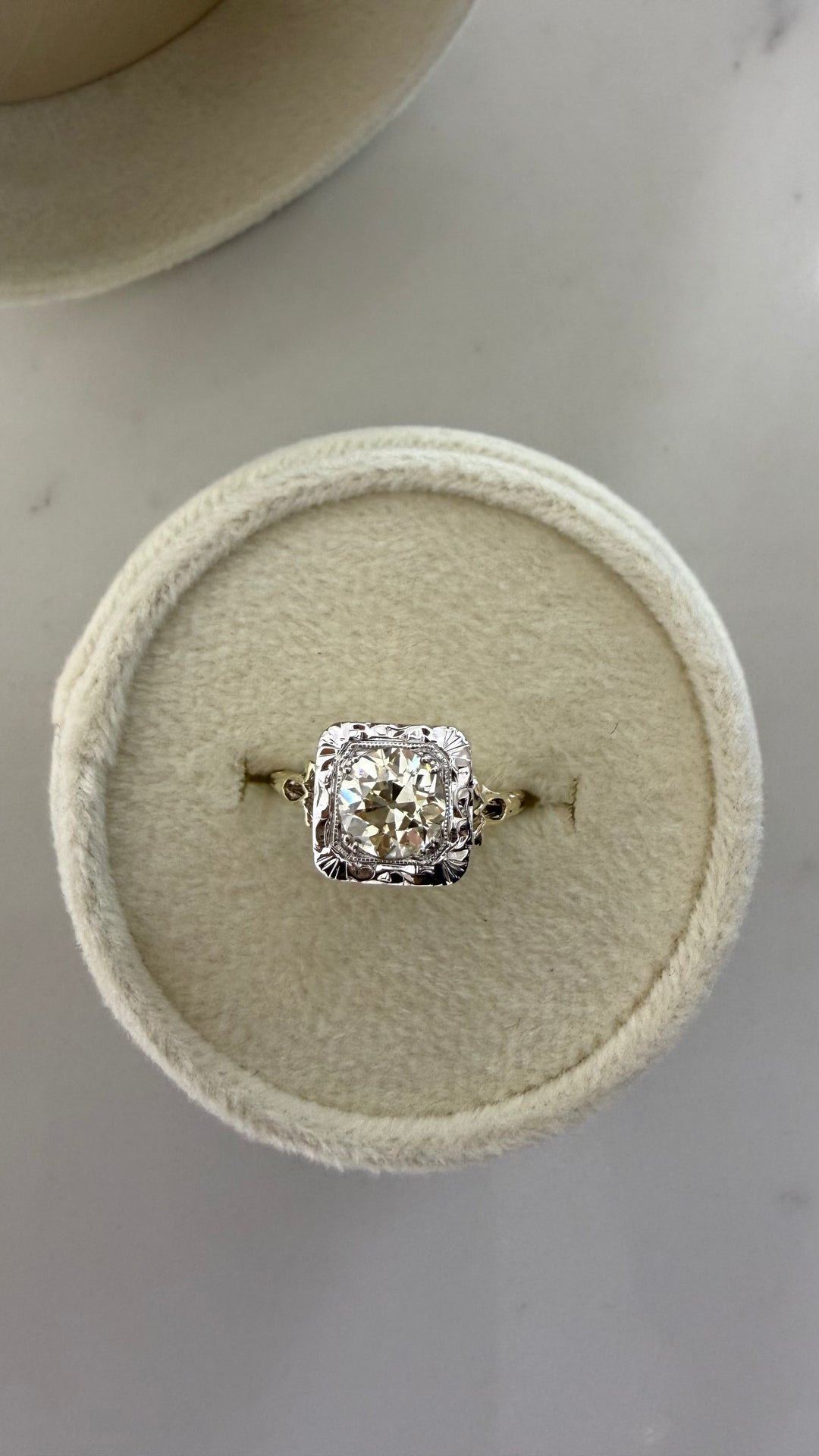 Old European Diamond Filigree Engagement Ring 14K Two Tone 1.40CT