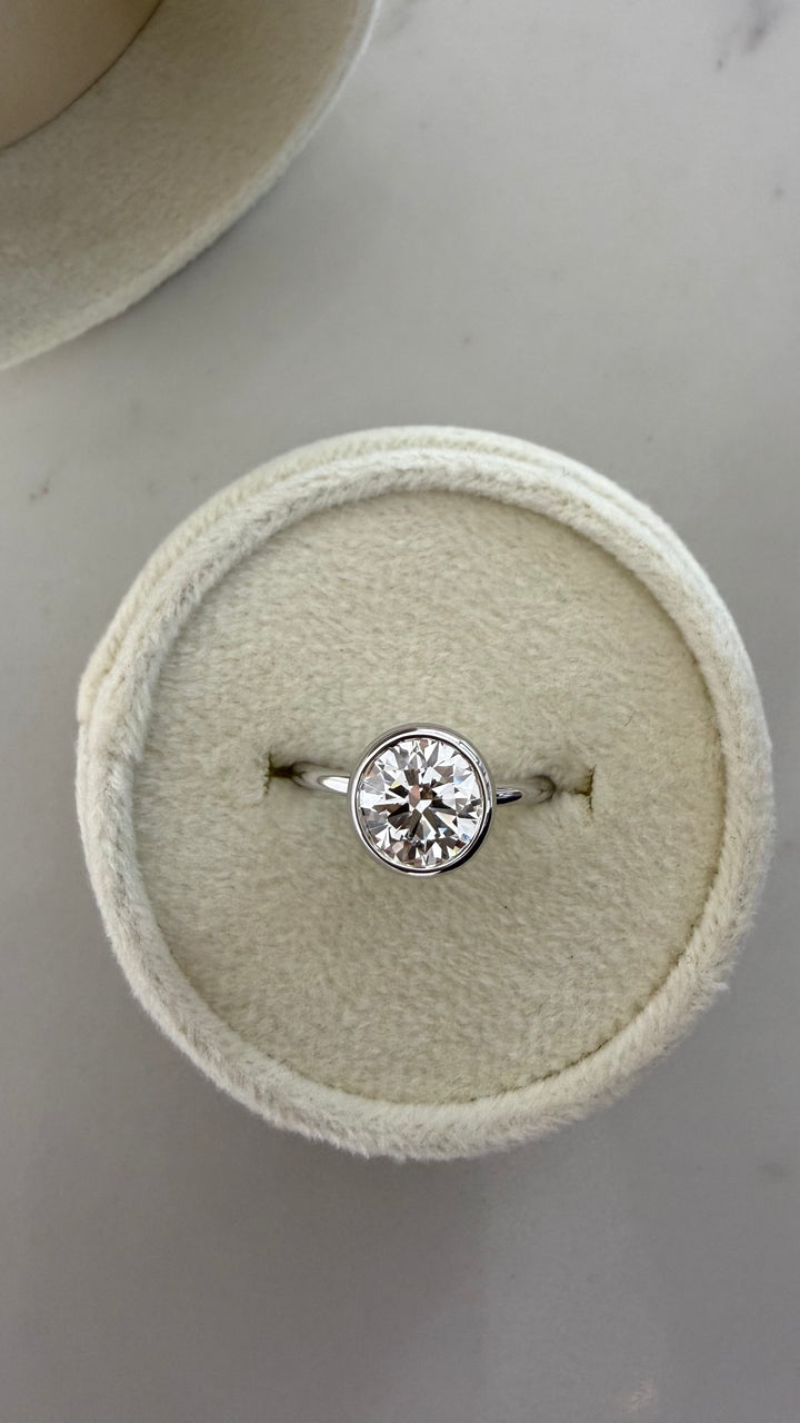 Roma Bezel Solitaire 2CT Round Lab Diamond 14K White Gold