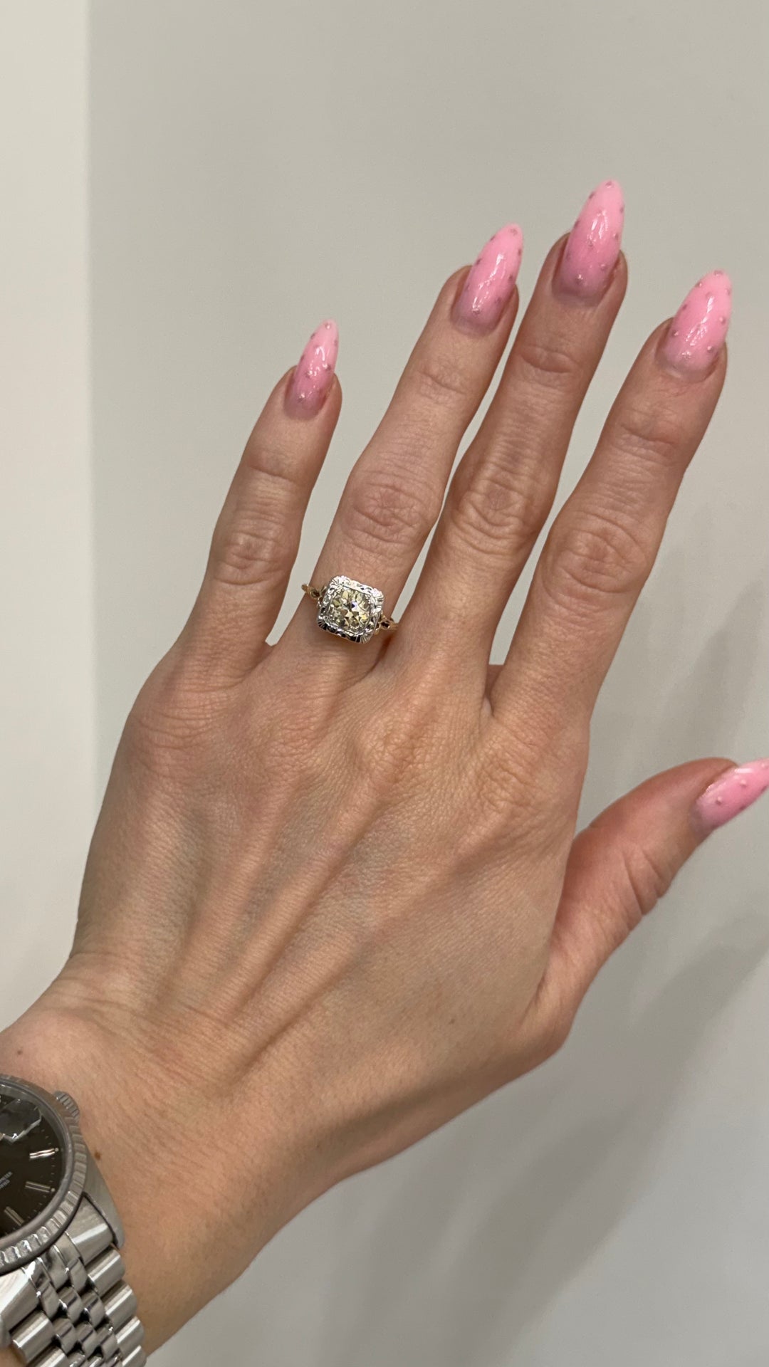 Old European Diamond Filigree Engagement Ring 14K Two Tone 1.40CT