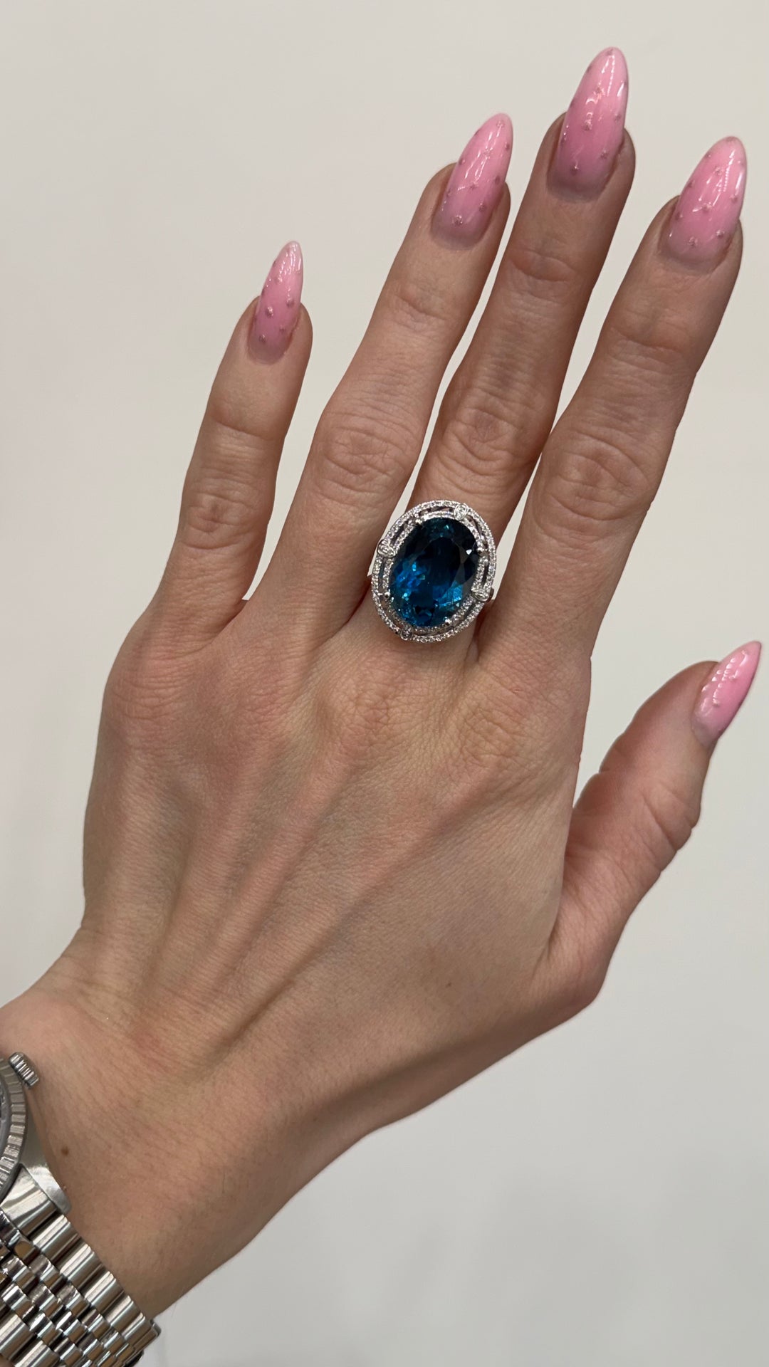 London Blue Topaz Diamond Ring 14K White Gold 15CT