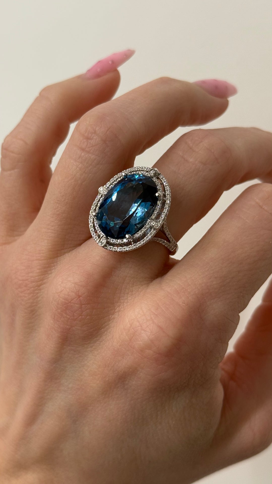 London Blue Topaz Diamond Ring 14K White Gold 15CT