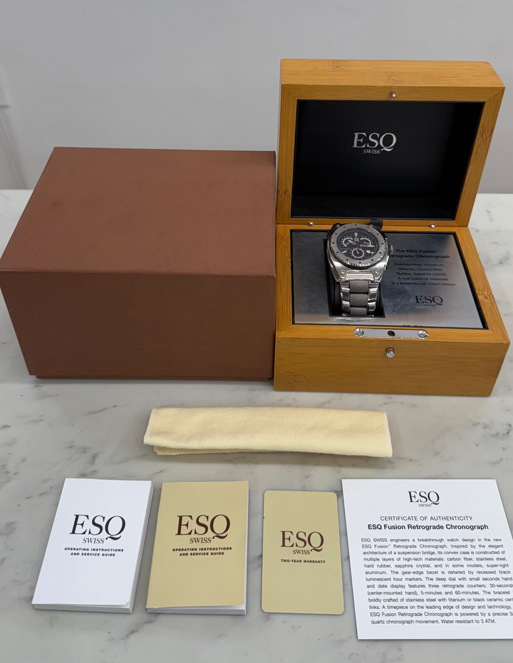 ESQ Movado Fusion Retrograde Watch Mens Steel Ceramic