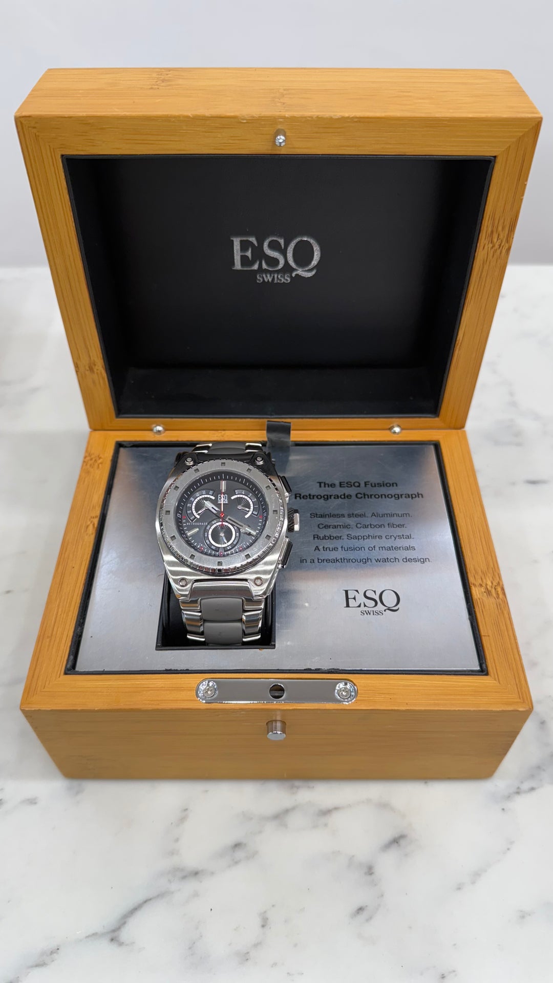 ESQ Movado Fusion Retrograde Watch Mens Steel Ceramic