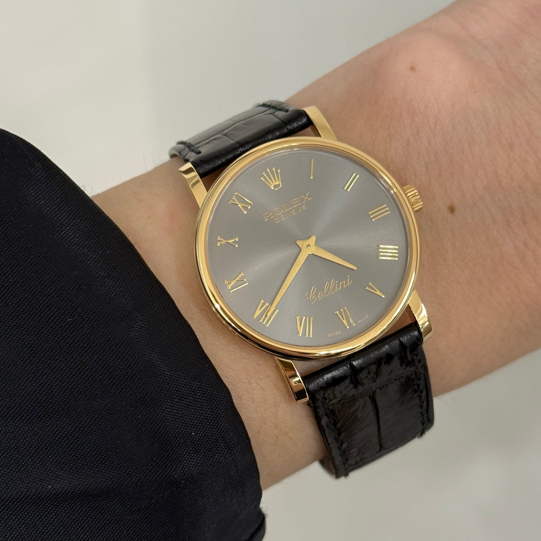Rolex Cellini 5115/8 32mm 18K Yellow Gold Slate Roman Numeral Dial