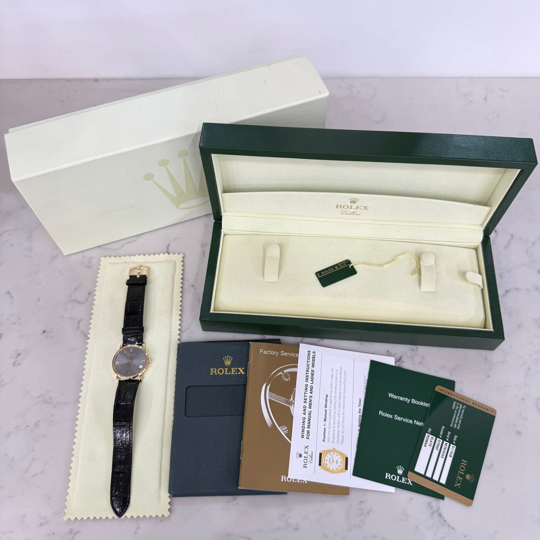 Rolex Cellini 5115/8 32mm 18K Yellow Gold Slate Roman Numeral Dial