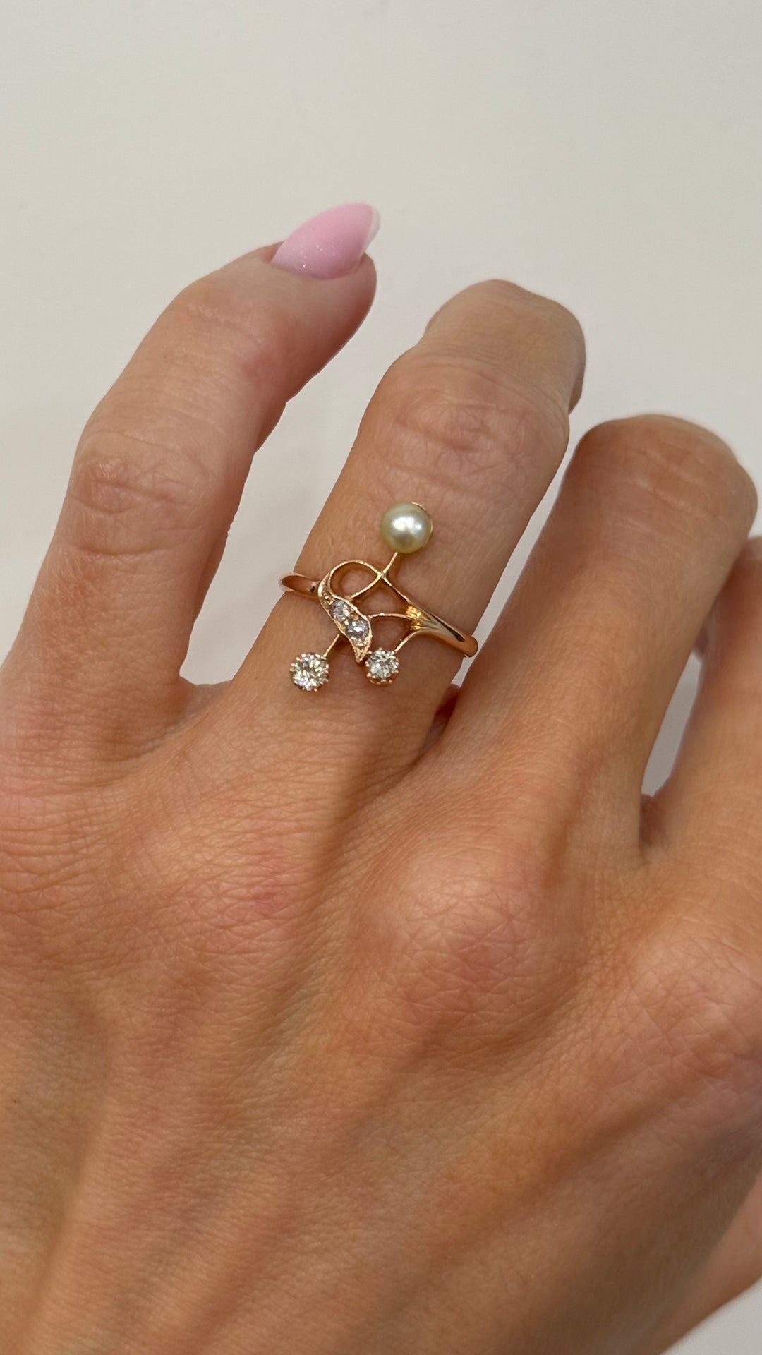 Diamond Pearl Vintage Ring 14K Rose Gold .15 CTW