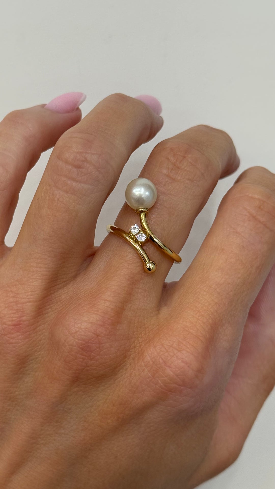 Pearl White Topaz Bypass Ring 14K Yellow Gold