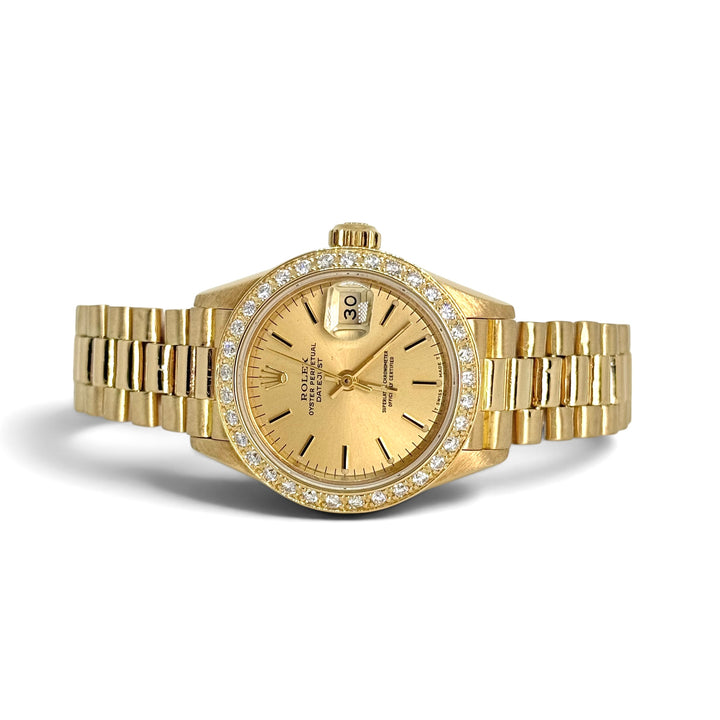 Ladies Rolex President Datejust 69178 18K Yellow Gold Diamond Bezel Y-1988