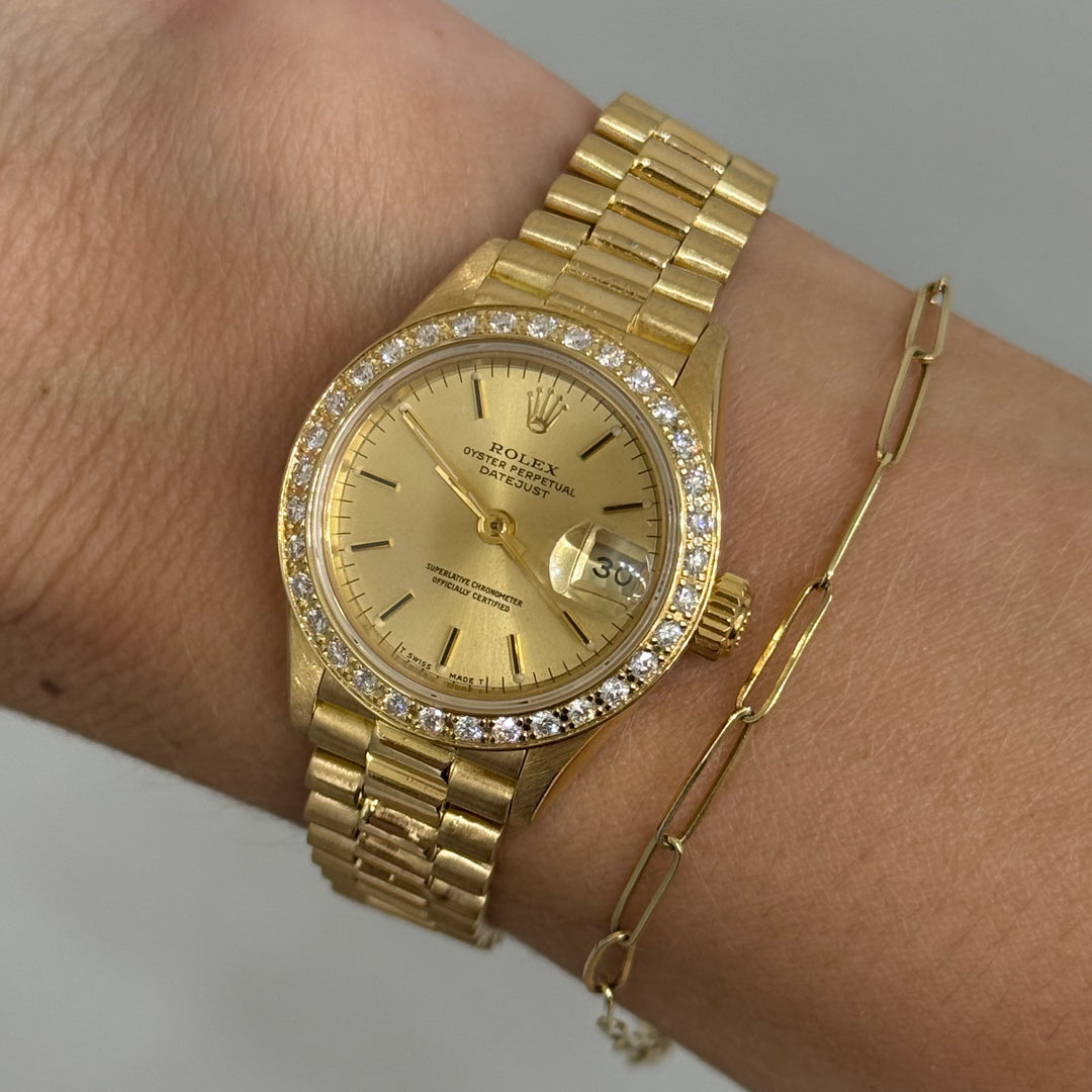 Ladies Rolex President Datejust 69178 18K Yellow Gold Diamond Bezel Y-1988