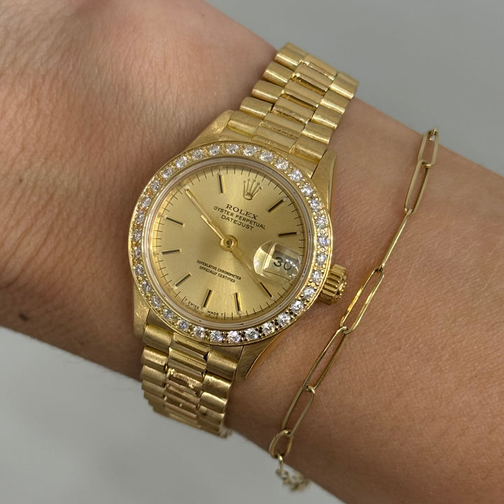 Ladies Rolex President Datejust 69178 18K Yellow Gold Diamond Bezel Y-1988