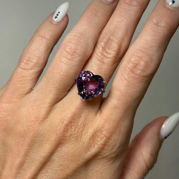Heart Sapphire Natural Purple Unheated Diamond Ring 14K White Gold