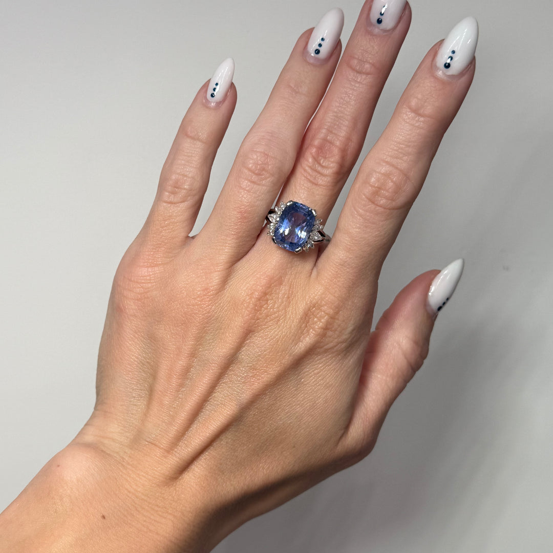 Sapphire Diamond Ring Natural GIA NO HEAT 14K White Gold 10.28CT