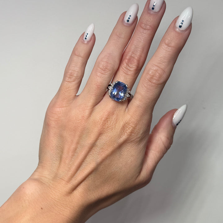 Sapphire Diamond Ring Natural GIA NO HEAT 14K White Gold 10.28CT