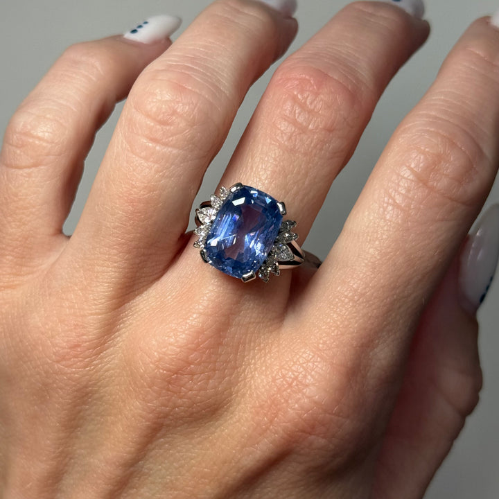 Sapphire Diamond Ring Natural GIA NO HEAT 14K White Gold 10.28CT