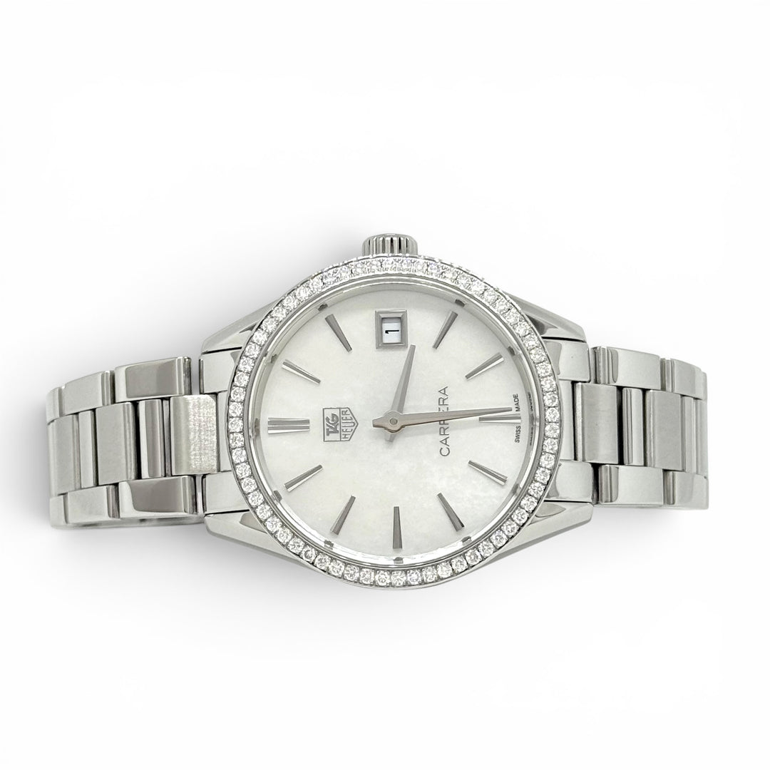 TAG Heuer Carrera Diamond Bezel Mother-of-Pearl Dial Quartz Watch 32mm WAR1315