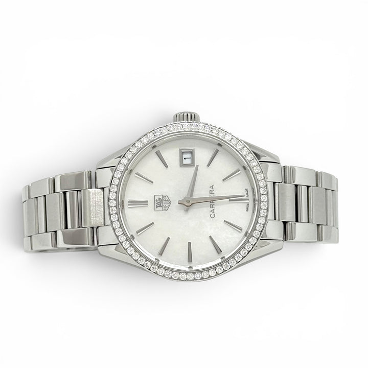 TAG Heuer Carrera Diamond Bezel Mother-of-Pearl Dial Quartz Watch 32mm WAR1315