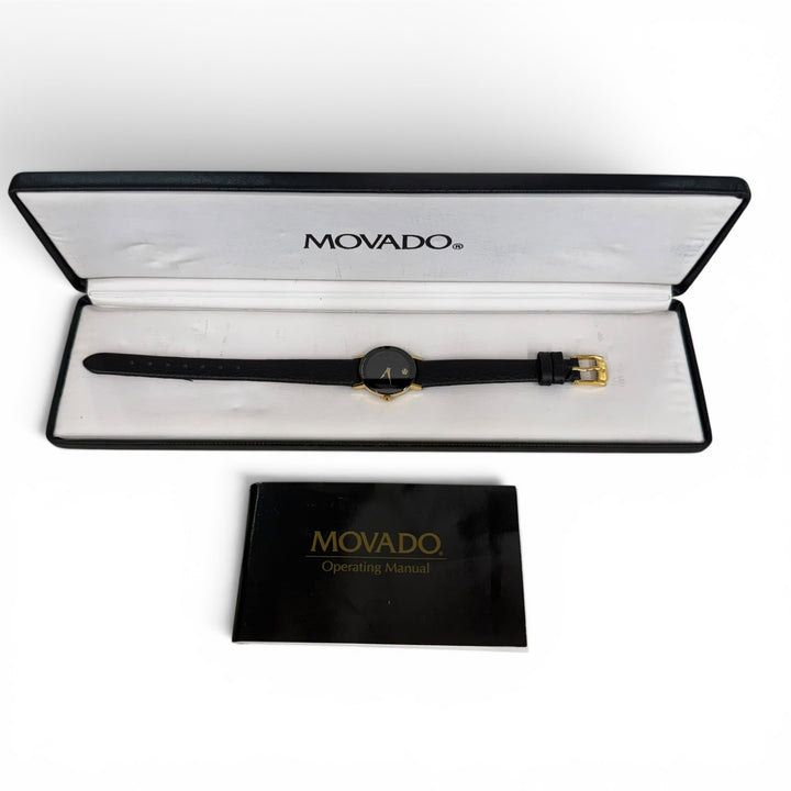 Movado Ladies Black Museum Dial Leather Strap Quartz Watch 23mm Ref. 88.C1.825.2