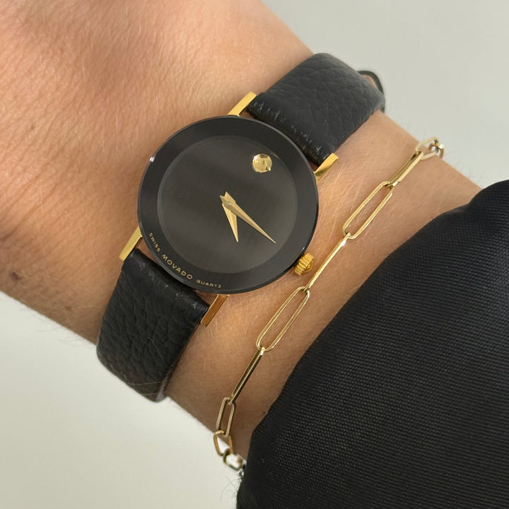 Movado Ladies Black Museum Dial Leather Strap Quartz Watch 23mm Ref. 88.C1.825.2