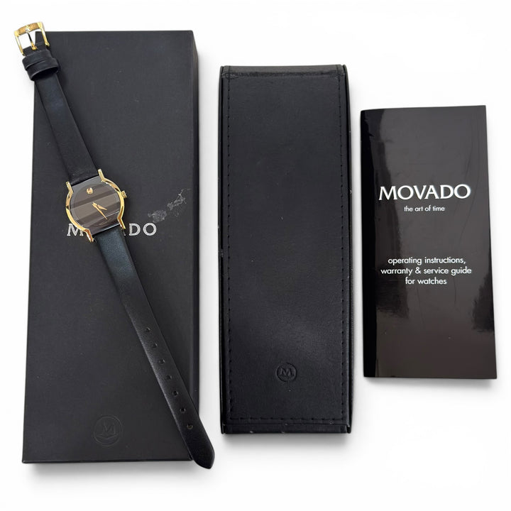 Movado Ladies Black Museum Dial Leather Strap Quartz Watch 24mm Ref. 87-90-820