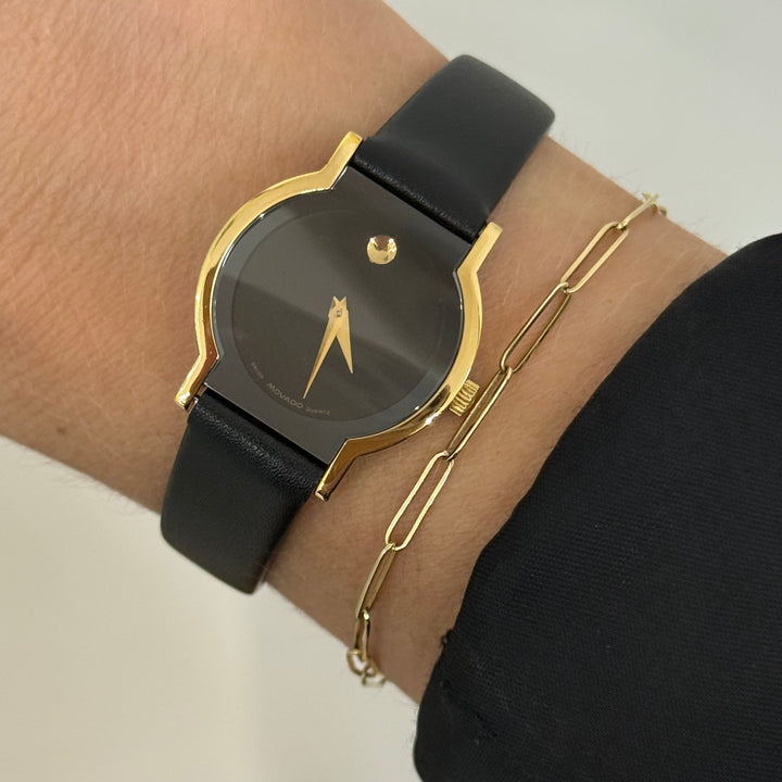 Movado Ladies Black Museum Dial Leather Strap Quartz Watch 24mm Ref. 87-90-820