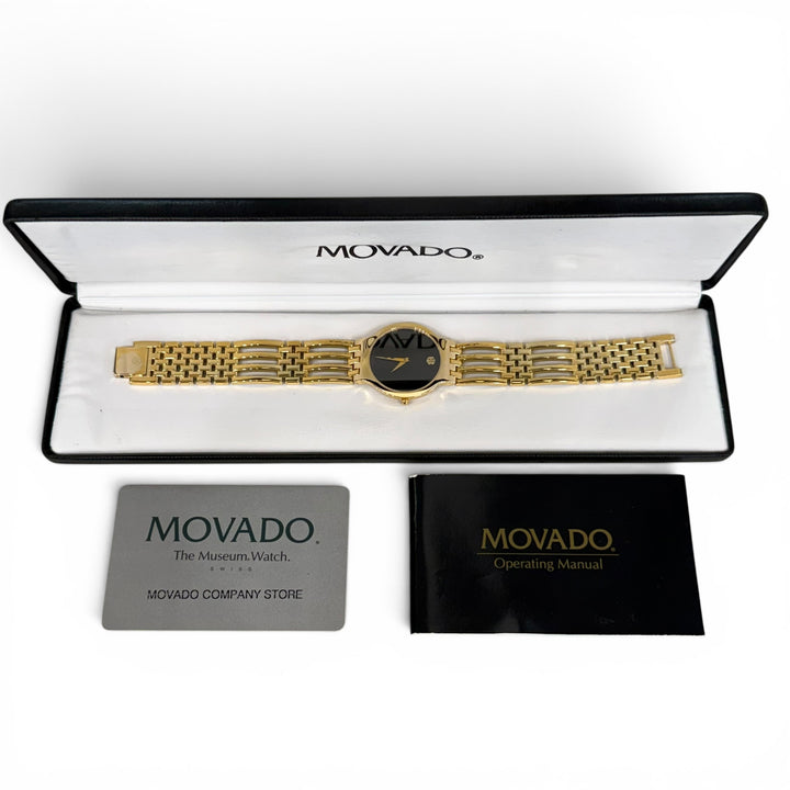 Movado Esperanza Gold-Plated Black Museum Dial Quartz Watch 33mm Ref. 88.G2.1881
