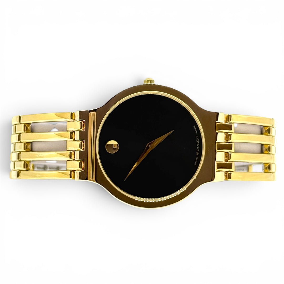 Movado Esperanza Gold-Plated Black Museum Dial Quartz Watch 33mm Ref. 88.G2.1881