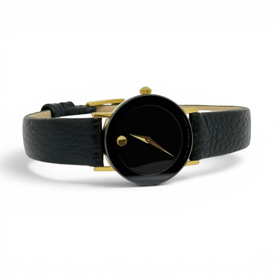 Movado Ladies Black Museum Dial Leather Strap Quartz Watch 23mm Ref. 88.C1.825.2