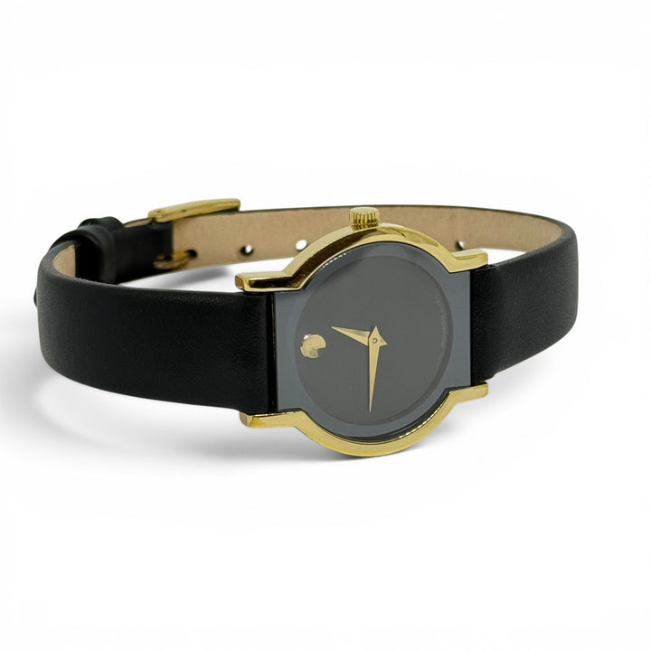 Movado Ladies Black Museum Dial Leather Strap Quartz Watch 24mm Ref. 87-90-820