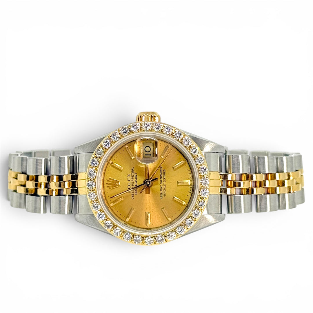 Rolex Datejust 18K &amp; Steel Diamond Bezel Champagne Dial 26mm Ref. 69173 Y-1987