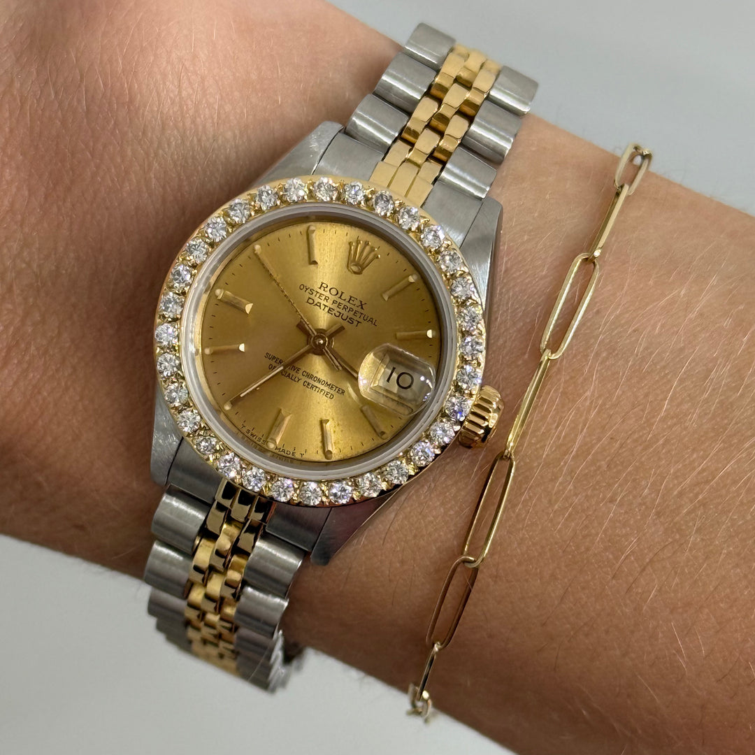 Rolex Datejust 18K &amp; Steel Diamond Bezel Champagne Dial 26mm Ref. 69173 Y-1987