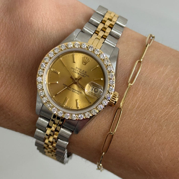Rolex Datejust 18K &amp; Steel Diamond Bezel Champagne Dial 26mm Ref. 69173 Y-1987