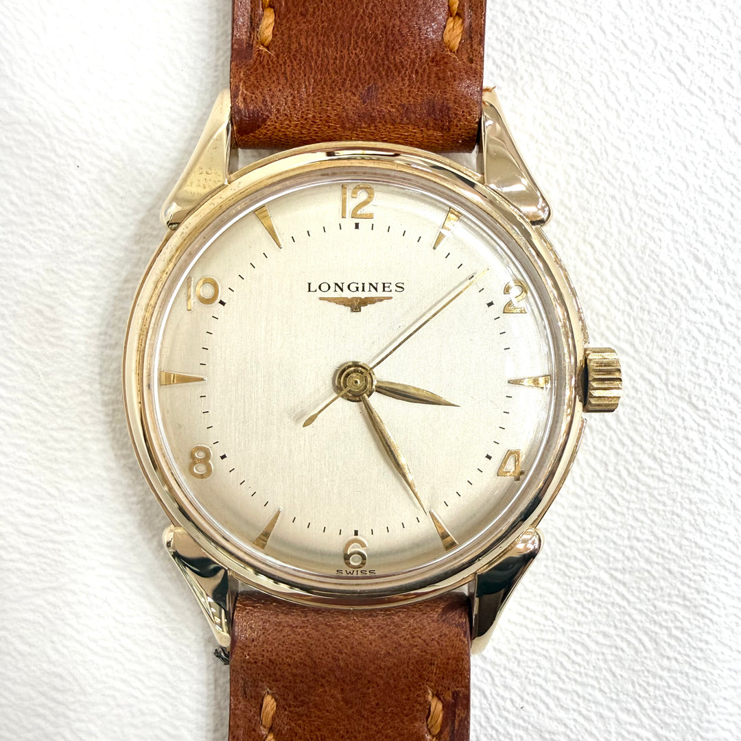 Longines Watch 1950s 10K Gold Filled 33mm Horn Lugs