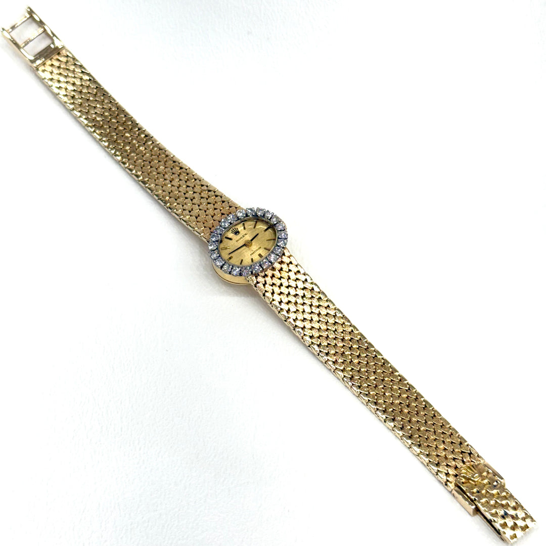 Rolex Ladies Precision 18K Gold Bracelet Watch Diamond Bezel 1970