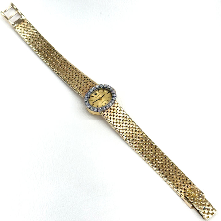 Rolex Ladies Precision 18K Gold Bracelet Watch Diamond Bezel 1970